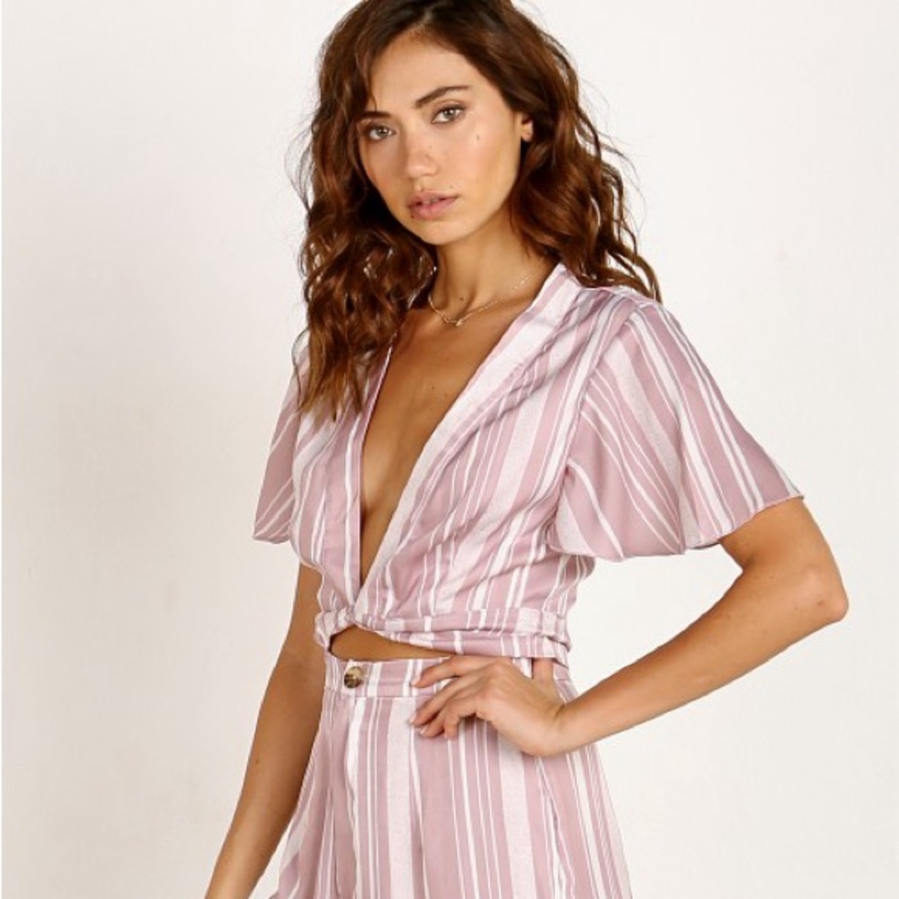 NWT Show Me Your Mumu Arie Crop Tie Top - Pink and White Medium